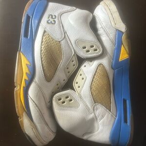 Jordan Kids White and Blue Sneakers with Yellow Accents